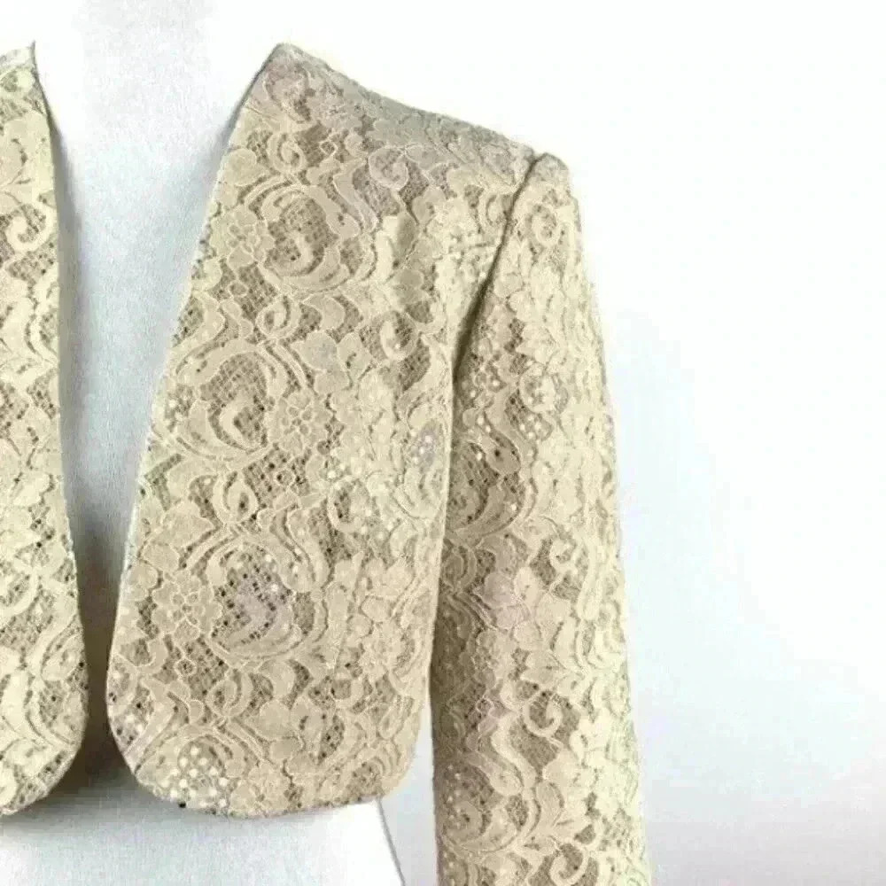 Women’s shrug jacket cream lace sequins evening - Picture 4 of 11